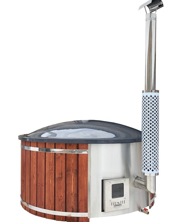 Badezuber Ø 2m mit integriertem Ofen - Wassermassage - Luftmassage - GFK Deckel - Polyrethanschaum